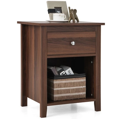 Costway Nightstand Bedside Table With Drawer & Open Shelf For Living Room Bedroom Walnut/Brown 10 Costway Nightstand Bedside Table With Drawer & Open Shelf For Living Room Bedroom Walnut/Brown - Image 10