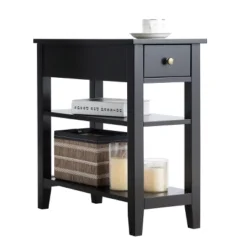 3Tier Nightstand Bedside Table Sofa Side End Table W/Double Shelves Drawer Black -DreamNest Store GUEST 22b16593 c0c7 49b3 a367 4ac062a0972d