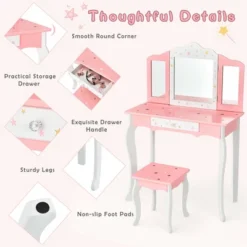 Costway Kids Vanity Princess Makeup Dressing Table Chair Set W/ Tri-folding Mirror -DreamNest Store GUEST 22cb51f6 f605 4a9d a378 d4f1d4f63afc