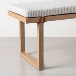 Upholstered Natural Wood Accent Bench Micro Stripe Gray/Oatmeal - Hearth & Hand™ With Magnolia