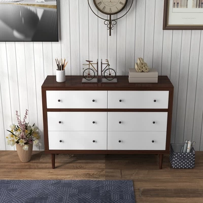 Costway 6 Drawer Dresser Wood Chest Of Drawers Storage Freestanding Cabinet Organizer 3 Costway 6 Drawer Dresser Wood Chest Of Drawers Storage Freestanding Cabinet Organizer - Image 3