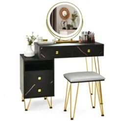 Costway Vanity Table Stool Set Dimmer LED Mirror Large Storage Cabinet Drawer Walnut BlackBrownWhite 22 Costway Vanity Table Stool Set Dimmer LED Mirror Large Storage Cabinet Drawer Walnut BlackBrownWhite -DreamNest Store GUEST 249635b3 2bd0 4a78 a001 9bf785046a84