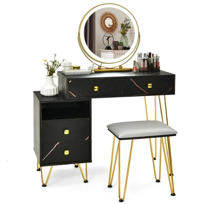 Costway Vanity Table Stool Set Dimmer LED Mirror Large Storage Cabinet Drawer Walnut BlackBrownWhite 10 Costway Vanity Table Stool Set Dimmer LED Mirror Large Storage Cabinet Drawer Walnut BlackBrownWhite - Image 10