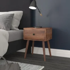 Emma And Oliver Mid-Century Modern Wooden Night Stand With Soft Close Drawer And Sleek Tapered Legs With Protective Floor Glides In Dark Walnut -DreamNest Store GUEST 2534e5d9 23c9 4c9b 94f6 d23ced154643