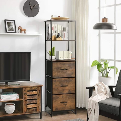 Costway Vertical 3 Drawer Dresser W/ 3 Shelves Tall Storage Tower Chest Freestanding