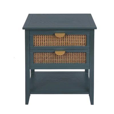 Archie 28.35"H X 15.75"D X 22.05"W Ash Wood Veneer 2 Drawer With Naturel Rattan And Pine Legs Nightstand With Storage - The Pop Maison 5 Archie 28.35"H X 15.75"D X 22.05"W Ash Wood Veneer 2 Drawer With Naturel Rattan And Pine Legs Nightstand With Storage - The Pop Maison - Image 5