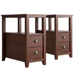 Tangkula 2-Piece Retro Side End Table Rectangular Nightstand With 2 Drawers & Shelf Coffee/Brown -DreamNest Store GUEST 26478dd7 a256 4bd7 bca6 e45a747fa759