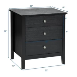 Costway Nightstand Beside End Side Table Accent Table Organizer W/3 Drawers Black