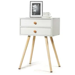 Costway Mid Century Modern 2 Drawers Nightstand In White Sofa Side Table End Table -DreamNest Store GUEST 27b0be0b 25f9 45d5 b710 00f2a1705651
