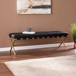 Southern Enterprises Valxan Faux Leather Bench Black/Gold - Aiden Lane 9 Southern Enterprises Valxan Faux Leather Bench Black/Gold - Aiden Lane -DreamNest Store GUEST 27c9d8bf bcf7 4d9e 8b58 eeb0d1e9fe42