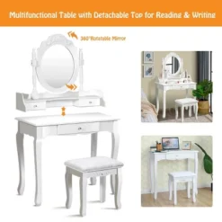 Costway White Vanity Wood Makeup Dressing Table Stool 3 Drawer -DreamNest Store GUEST 28fb6520 59e0 4761 b9f5 a99a151a34cb