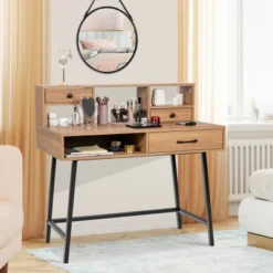 Costway Makeup Vanity Table Computer Writing Desk Storage With Drawer Shelf Industrial -DreamNest Store GUEST 29e09e6d 066e 474d b3ea d707246e80d1