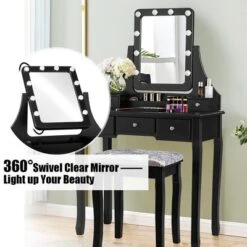 Costway Vanity Dressing Table Set W/ 10 Dimmable Bulbs Touch Switch Cushion Stool WhiteBlackBrown -DreamNest Store GUEST 29e87136 19bd 4f67 94ca 5a52df2c63f2