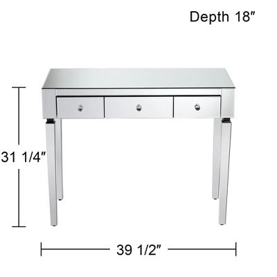 Studio 55D Thea Modern Mirrored Rectangular Desk 39 1/2" X 18" With 3-Drawer Silver Faceted Crystal Knobs For Living Room Bedroom Bedside Entryway 6 Studio 55D Thea Modern Mirrored Rectangular Desk 39 1/2" X 18" With 3-Drawer Silver Faceted Crystal Knobs For Living Room Bedroom Bedside Entryway - Image 6