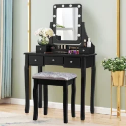 Costway Vanity Dressing Table Set W/ 10 Dimmable Bulbs Touch Switch Cushion Stool WhiteBlackBrown -DreamNest Store GUEST 2a97f9fa e85d 48fa 8b66 9be97ce00e86
