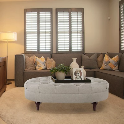 Jennifer Taylor Home Petra Tufted Oval Accent Bench, Taupe Polyester 3 Jennifer Taylor Home Petra Tufted Oval Accent Bench, Taupe Polyester - Image 3