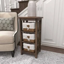 Small Wood Shelf With Basket Drawers Dark Brown - Olivia & May -DreamNest Store GUEST 2ad15777 082d 4e8a af8d deb2aa152e3b