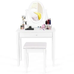 Costway Wooden Vanity Makeup Dressing Table Stool Set Bathroom White -DreamNest Store GUEST 2b50c285 ce95 41a2 b340 fce02691c937
