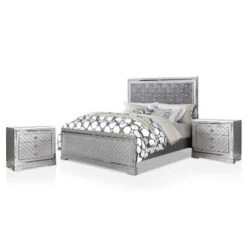 3pc Tenaya Bed With 2 Nightstands Set Silver/Gray - HOMES: Inside + Out -DreamNest Store GUEST 2b60a64f 00af 4dd7 8a3c c36e41c56836