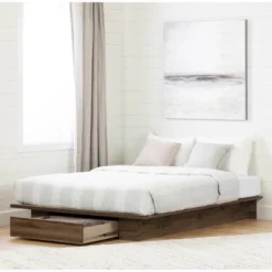 Queen Tao Platform Bed With Drawer Natural Walnut - South Shore