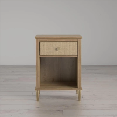 Shiloh Nightstand With Drawer And Lower Shelf, Natural And Rattan 2 Shiloh Nightstand With Drawer And Lower Shelf, Natural And Rattan - Image 2