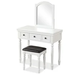 Costway Vanity Table Set Makeup Desk Cushioned Stool 3 Drawer Large Mirror White/Walnut -DreamNest Store GUEST 2c0071ad 7e73 4d9a a8e1 a81ad61a5890