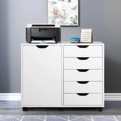 Costway 5-Drawer Dresser Chest Mobile Storage Cabinet W/Door, Printer Stand Home Office 3 Costway 5-Drawer Dresser Chest Mobile Storage Cabinet W/Door, Printer Stand Home Office - Image 3