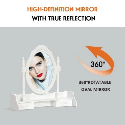 Costway Vanity Wood Makeup Dressing Table Stool 4 Drawers Black/White 5 Costway Vanity Wood Makeup Dressing Table Stool 4 Drawers Black/White - Image 5