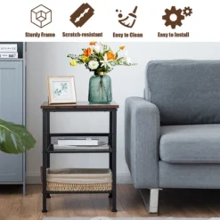 Costway 3-Tier Industrial End Side Table Nightstand W/2 Adjustable Shelves Rustic Brown -DreamNest Store GUEST 2d77ccfb 90ac 4de9 b435 bffacf65849f