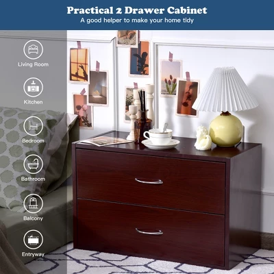 Costway 2 PCS 2-Drawer Dresser Horiztonal Organizer Wood End Table Nightstand 4 Costway 2 PCS 2-Drawer Dresser Horiztonal Organizer Wood End Table Nightstand - Image 4