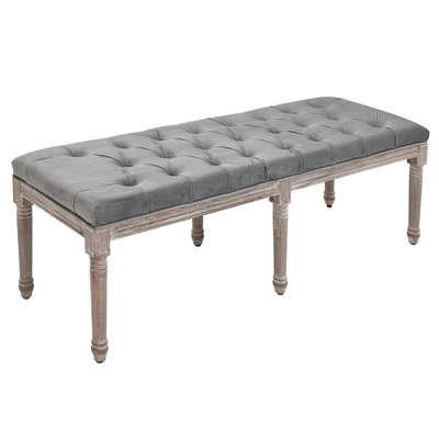 HOMCOM Sitting Bench Tufted Upholstered Fabric Ottoman With Rubberwood Legs For Living Room, Bedroom, Hallway, Grey 5 HOMCOM Sitting Bench Tufted Upholstered Fabric Ottoman With Rubberwood Legs For Living Room, Bedroom, Hallway, Grey - Image 5