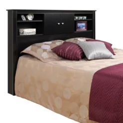 Queen Kallisto Bookcase Headboard With Doors Black - Prepac