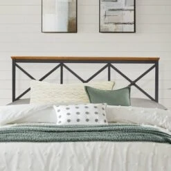 Ashford Metal Headboard Textured Black With Oak Finished Wood - Hillsdale Furniture