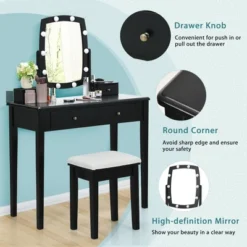Costway Vanity Table Set With Lighted Mirror Adjustable 10 Bulbs Dresser 4 Drawer 15 Costway Vanity Table Set With Lighted Mirror Adjustable 10 Bulbs Dresser 4 Drawer -DreamNest Store GUEST 30006c6e 40d5 49b9 939b c58e4114d0fa