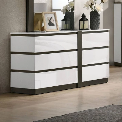 Pape Contemporary 6 Drawer Dresser With Mirror White/Metallic Gray - MiBasics 2 Pape Contemporary 6 Drawer Dresser With Mirror White/Metallic Gray - MiBasics - Image 2