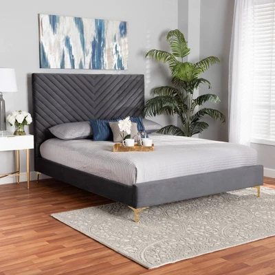 Fabrico Velvet Fabric Upholstered And Metal Platform Bed - Baxton Studio 1 Fabrico Velvet Fabric Upholstered And Metal Platform Bed - Baxton Studio