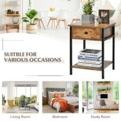 Costway Industrial End Side Table Nightstand With Drawer Shelf Rustic Brown -DreamNest Store GUEST 305ee079 2380 4043 ba91 3ceb354a5560