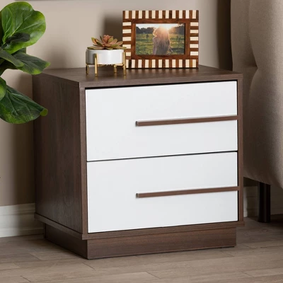 Mette Walnut Finished Wood Nightstand White - Baxton Studio 1 Mette Walnut Finished Wood Nightstand White - Baxton Studio