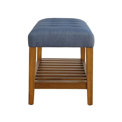 Simple Relax Fabric And Wood Bench In Blue And Oak Finish 2 Simple Relax Fabric And Wood Bench In Blue And Oak Finish - Image 2