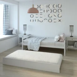 Costway Twin Size Trundle Daybed Wooden Slat Support Mattress Platform For Kids EspressoWhite