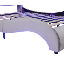 Upholstered Faux Leather Platform Bed With LED Light Bed Frame With Slatted-ModernLuxe -DreamNest Store GUEST 3146d443 5bec 462f 911a 9f932b8c26a6