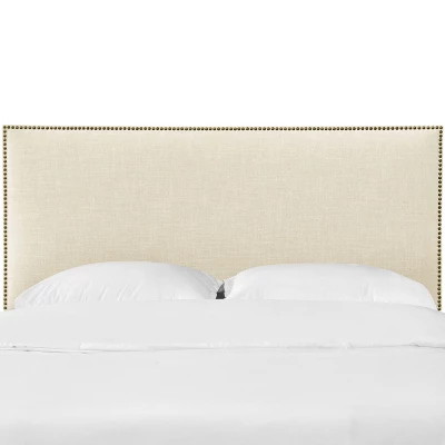 Queen Bella Nail Button Border Headboard Cream Linen/Brass - Skyline Furniture 1 Queen Bella Nail Button Border Headboard Cream Linen/Brass - Skyline Furniture