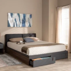 Queen Rikke Two-Tone Wood Platform Storage Bed With Upholstered Headboard Gray - Baxton Studio -DreamNest Store GUEST 31b529a5 3970 4ffa a2e7 24d21369c742