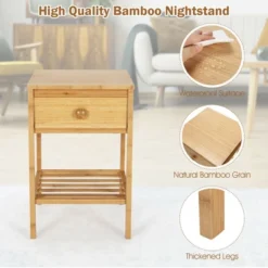 Costway 2PCS Bamboo Nightstand Natural Side End Table W/Drawer For Living Room Bedroom -DreamNest Store GUEST 32039f8d 7857 418a 8bd0 2bdda0ce6844