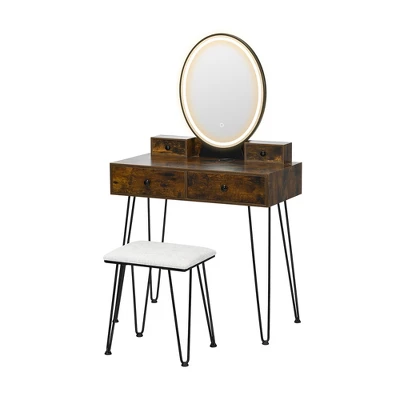 Costway Industrial Vanity Makeup Dressing Table Padded Stool Set 3-Color Lighted Mirror 9 Costway Industrial Vanity Makeup Dressing Table Padded Stool Set 3-Color Lighted Mirror - Image 9