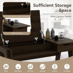 Costway Vanity Table With Flip Mirror Writing Computer Desk Storage Drawer Walnut -DreamNest Store GUEST 32ca74b4 8589 4b75 b1e9 0a27833a1ffb