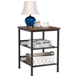 Costway 3-Tier Industrial End Side Table Nightstand W/2 Adjustable Shelves Rustic Brown -DreamNest Store GUEST 339c5eb2 e9cd 4833 82f6 2ad4c0855eb7