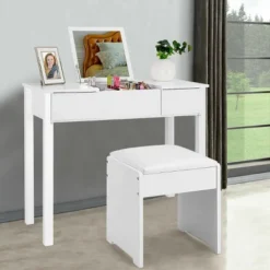 Costway White Vanity Dressing Table Furniture Stool Storage Box -DreamNest Store GUEST 33ba1ac1 5620 45ea a377 135f476e9069