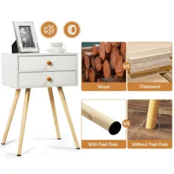 Costway Mid Century Modern 2 Drawers Nightstand In White Sofa Side Table End Table -DreamNest Store GUEST 3448cb52 f79f 40f7 a219 4d5ee2e398dd