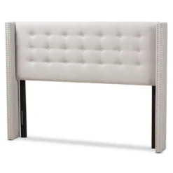 King Ginaro Modern Tufted Nail Head Winged Headboard Gray - Baxton Studio
